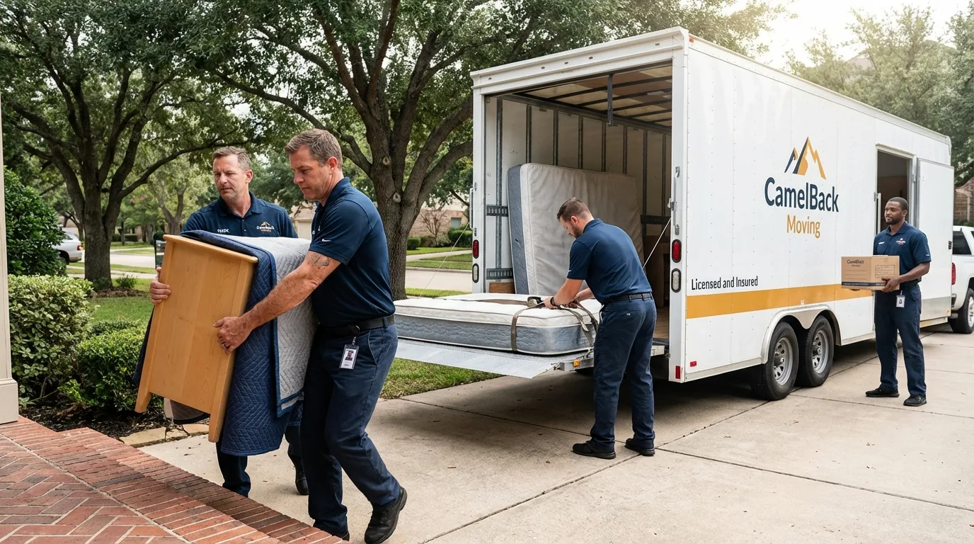Crew loading residential truck for cross-state move from Des Plaines, IL